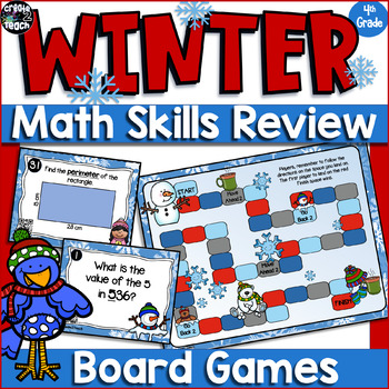 Preview of 4th Grade Winter Math Activity: Math Skills Review Task Card Board Game