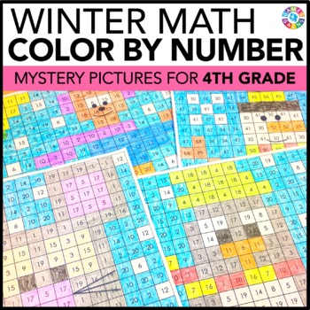 Preview of 4th Grade Winter Math Activities Coloring by Number Worksheet Pages Word Problem