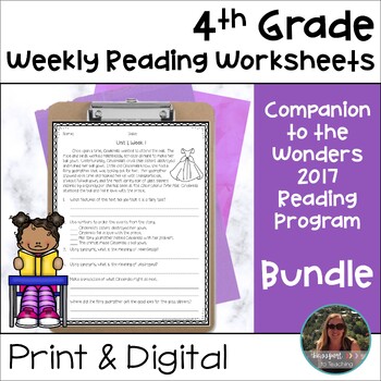 Preview of 4th Grade Wonders 2017 Weekly Reading Worksheets Bundle Print and Digital