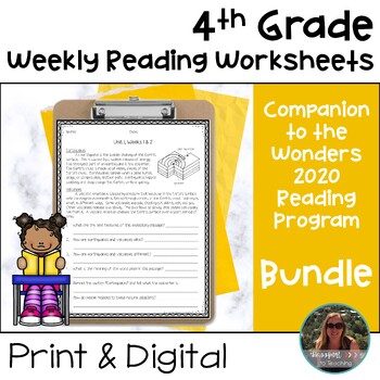 Preview of 4th Grade Wonders 2020 Weekly Reading Worksheets Bundle - Print and Digital