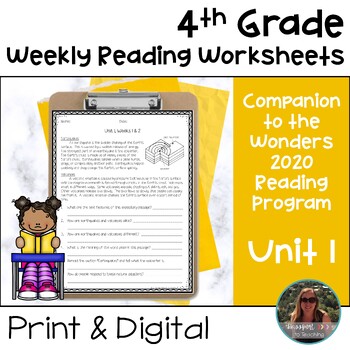 Preview of 4th Grade Wonders 2020 Weekly Reading Worksheets Unit 1 - Print and Digital