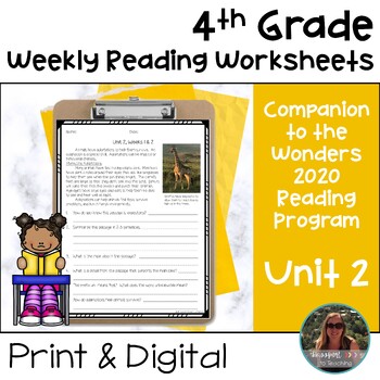 Preview of 4th Grade Wonders 2020 Weekly Reading Worksheets Unit 2 - Print and Digital