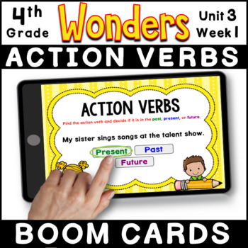Preview of 4th Grade Wonders 2023 - Unit 3 Week 1 Grammar Task Cards - Action Verbs