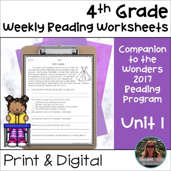 Preview of 4th Grade Wonders 2017 Weekly Reading Worksheets Unit 1 - Print and Digital