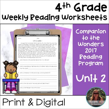 Preview of 4th Grade Wonders 2017 Weekly Reading Worksheets Unit 2 - Print and Digital