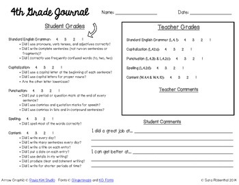Preview of 4th Grade Writing Journal Grading Sheet - NEW!
