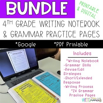 Preview of 4th Grade Writing Notebook and Grammar Practice Worksheets