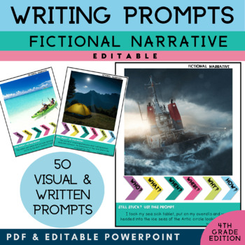 Preview of 4th Grade Writing Prompt |  PICTURES & EDITABLE TEXT Fictional Narrative Writing