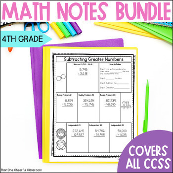 Preview of 4th Grade Guided Math Notes Bundle Geometry, Long Division, Fractions, Decimals