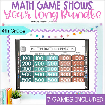 Preview of 4th Grade Year Long Math Review Game Shows Bundle - Place Value, Multiplication