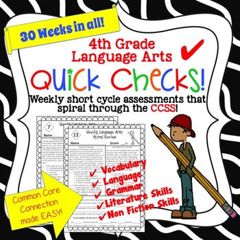 Preview of 4th Grade Yearlong LA Common Core Spiral Quick Check Set!