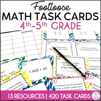 Preview of 4th Grade, 5th Grade Footloose Math Task Cards Fractions, Decimals, Division