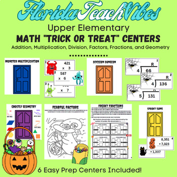 Preview of 4th Grade and 5th Grade Halloween Math Centers "Trick or Treat" EASY PREP!