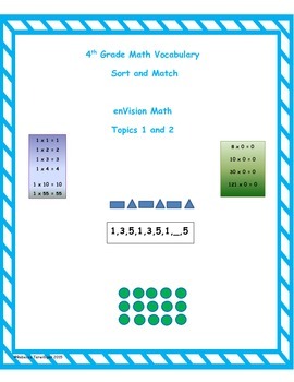 Preview of 4th Grade enVision Math Topics 1 and 2 Vocabulary Sort and Match