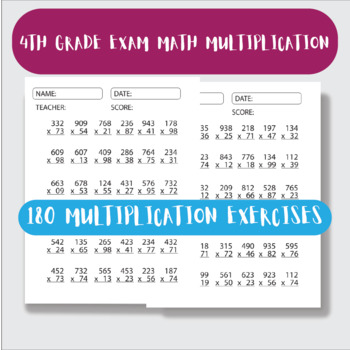 Preview of 4th Grade exam math multiplication
