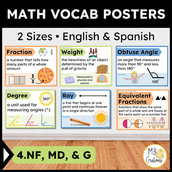 Preview of 4th Grade iReady Math Word Wall Vol 2 Banners Spanish ENG 4.NF, MD, G Vocabulary