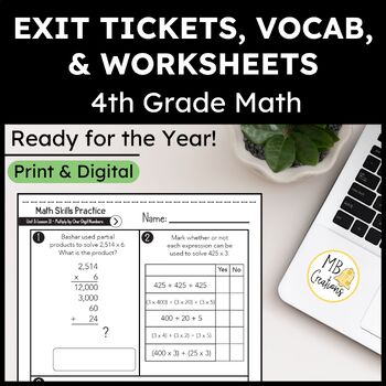 Preview of 4th Grade iReady Math Curriculum Yearlong CCSS Worksheets, Vocab & Exit Tickets