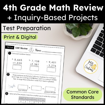 Preview of 4th Grade End of the Year Math Review iReady Test Prep Worksheets/Project/Slides
