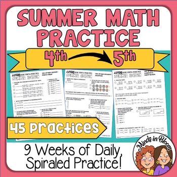 Preview of 4th Grade Math Review Packets Summer Packet Spiraled Practice Worksheets for 5th