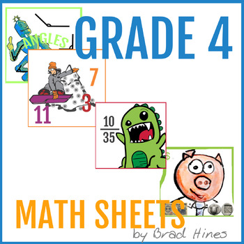 Preview of 4th Grade math bundle, 9 worksheets, 15+ pages, 375+ problems
