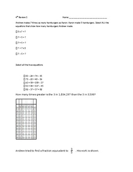 Preview of 4th Grade math review for CC or FSA test