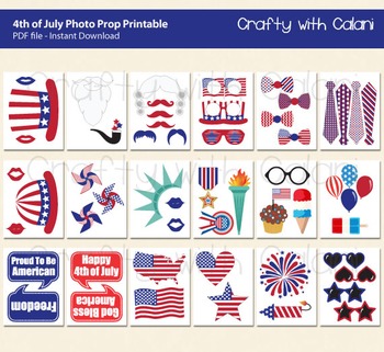 4th July Photo Booth Prop, Patriotic Photo Prop Printable by Crafty ...