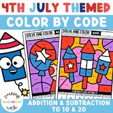 4th July Themed Color By Code Addition and Subtraction to 10 & 20