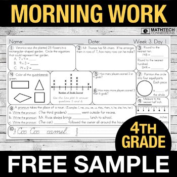 Preview of 4th Grade Morning Work - FREE Sample