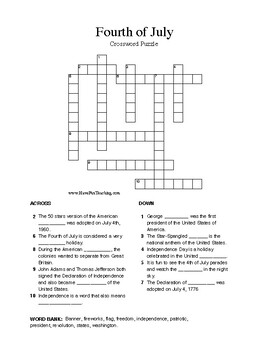 4th Of July Crossword Puzzle By Have Fun Teaching Tpt
