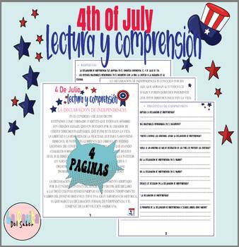 Preview of 4th Of July Reading & Comprehension in Spanish| 4 De Julio Lectura y comprensión