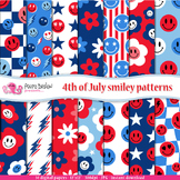 4th Of July Retro Smiley Faces Seamless Patterns.