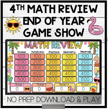 Preview of 4th Summertime Math End of Year Review | Game Show | Summer Themed | Test Prep