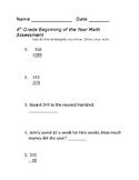 4th & 5th Grade Beginning of the Year Math Test Pre-Assess