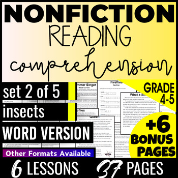Preview of Insects Nonfiction Reading Passages and Questions Word Document 4th 5th Grade