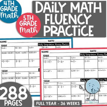 Preview of 4th and 5th Grade Daily Math Fact Fluency Worksheets Bundle for Differentiation