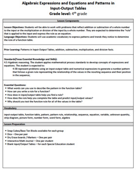 4th grade 5E Lesson Plan: Introduction to Input - Output Tables | TpT