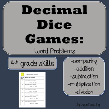 Preview of 4th grade  Decimal Word Problems - comparing, place value, addition, subtraction