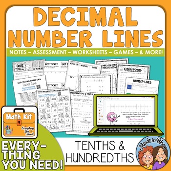 Preview of 4th grade Decimals on a Number Line - tenths & hundredths Math Kit