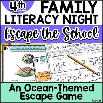 Preview of Family Reading Night 4TH GRADE Escape the School OCEAN THEME