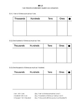 Preview of 4th grade Math Bluebonnet Student Notes Module 1 Lesson 1