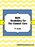 4th grade Math Vocabulary Word wall for The Common Core