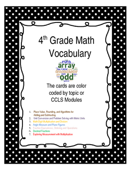 Preview of 4th grade Math Vocabulary for the Year - CCLS and Module based