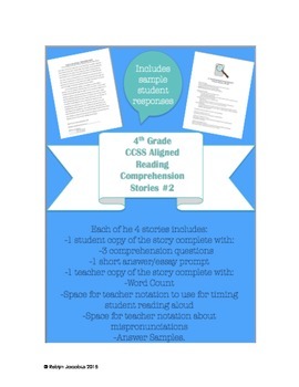 Preview of 4th Grade CCSS ELA Aligned Reading Comprehension Packet #2 & Answers