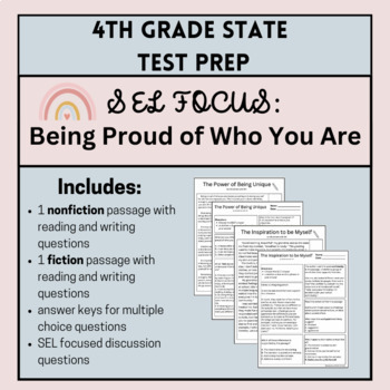 Preview of 4th grade Reading Test Prep with SEL focus (Being proud of who you are)
