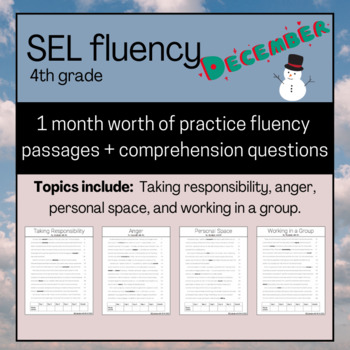 Preview of DECEMBER SEL Fluency Passages and Comprehension Questions 4th grade No-Prep