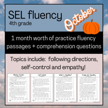 Preview of No-Prep OCTOBER 4 SEL Fluency Passages and Comprehension Questions 4th grade