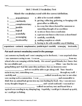 4th grade Wonders Unit 3 Weeks 1-5 Vocabulary Tests/Worksheets by Rush
