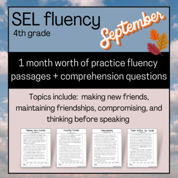 Preview of SEPTEMBER 4 SEL Fluency Passages and Comprehension Questions 4th Grade No-Prep
