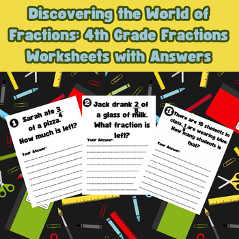 Preview of 4th grade math word problems : fractions operations worksheets with answers