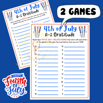 Preview of 4th of July A-Z Gratitude Word race game Alphabet ABC activity early finishers